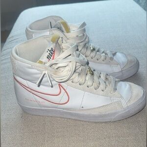 Nike Women's White and Orange Blazer Mid 77 Vintage Sneakers
